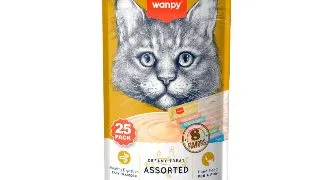 WANPY Creamy Treat Assorted 8 Flavors, Ton, Somon si Pui, punguta recompense pisici, (piure), 350g