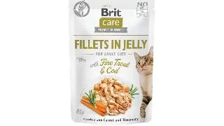 BRIT Care Fillets in Jelly, Pastrav si Cod, plic hrana umeda fara cereale pisici, (in aspic), 85g