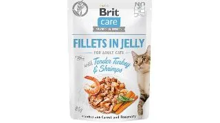 BRIT Care Fillets in Jelly, Curcan si Creveti, plic hrana umeda fara cereale pisici, (in aspic), 85g