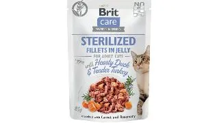 BRIT Care Fillets in Jelly Sterilised, Rata si Curcan, plic hrana umeda fara cereale pisici sterilizate, (in aspic), 85g