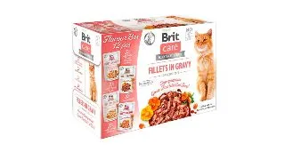 BRIT Care Fillets Flavour Box, Curcan si Somon, plic hrana umeda fara cereale pisici, (in aspic), multipack, 85g x 12buc