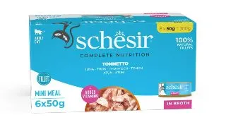 SCHESIR Complete Nutrition, Ton, conserva hrana umeda pisici, (in supa), multipack, 50g x 6buc