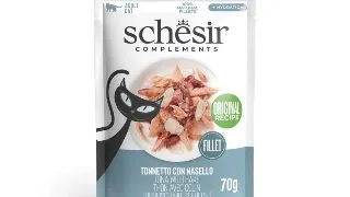 SCHESIR Complementary In Jelly, Pui si Merluciu, plic hrana umeda pisici, (in aspic), 70g