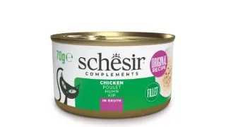 SCHESIR Complementary In Broth, Pui, conserva hrana umeda pisici, (in supa), 70g