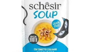 SCHESIR Complementary Soup, Ton si Calamar, plic hrana umeda fara cereale pisici, (in supa), 40g