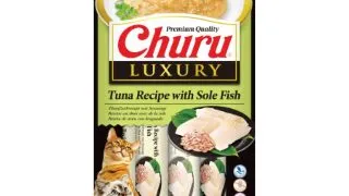 INABA Churu Luxury, Ton si Limba-de-mare, plic recompense fara cereale pisici, (piure), 56g