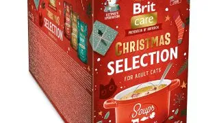 BRIT Christmas Selection Soups Holiday Delight, Peste, Vita si Curcan, plic hrana umeda fara cereale pisici, (topping), multipack, 75g x 15buc