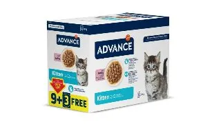 ADVANCE Kitten, Pui, plic hrana umeda pisici junior, (in sos), bax, 85g x 9 + 3buc GRATUIT
