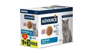 ADVANCE Sterilised, Curcan, plic hrana umeda pisici sterilizate, (in sos), bax, 85g x 9 + 3buc GRATUIT