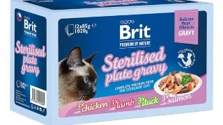 BRIT Premium by Nature Delicate Sterilised Family Plate, Carne, cutie hrana umeda pisici sterilizate, (in sos), multipack, 85g x 12buc