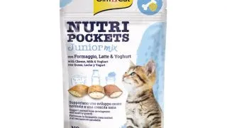 GIMCAT Nutri Pockets Junior Mix, Branza si Lapte, punguta recompense pisici junior, 60g