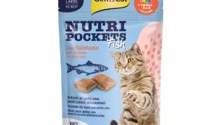 GIMCAT Nutri Pockets Fish, Peste si Somon, punguta recompense pisici, 60g