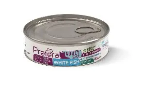 PREFERA MPD, Peste alb, dieta veterinara, conserva hrana umeda monoproteica fara cereale pisici, (in suc propriu), 85g