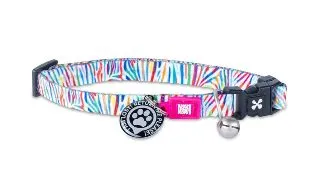 MAX & MOLLY Smart ID Magic Zebra, zgarda pisici, ajustabila, poliester, alb, catarama trident, 22-35  x 1cm