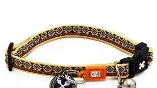 MAX & MOLLY Smart ID Ethnic, zgarda pisici, ajustabila, poliester, bej, catarama trident, 22-35  x 1cm