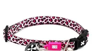 MAX & MOLLY Smart ID Leopard Pink, zgarda pisici, ajustabila, poliester, roz, catarama trident, 22-35  x 1cm