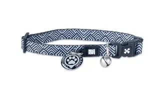 MAX & MOLLY Smart ID Mykonos Black, zgarda pisici, ajustabila, poliester, alb si negru, catarama trident, 22-35  x 1cm
