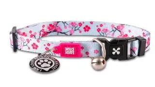 MAX & MOLLY Smart ID Cherry Bloom, zgarda pisici, ajustabila, poliester, bleu si roz, catarama trident, 22-35  x 1cm