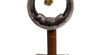 SHAW Bordo, ansamblu de joaca pisici, 1 etaj, MDF si plus, elemente de zgariat, elemente atarnate, maro, 42x42x90cm