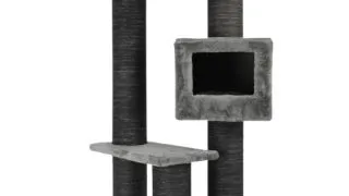 SHAW Toulouse, ansamblu de joaca pisici, 3 etaje, 1 casuta, MDF si plus, elemente de zgariat, gri, 70x70x120cm