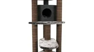 SHAW Roma, ansamblu de joaca pisici, 4 etaje, 1 casuta, MDF si plus, elemente de zgariat, maro, 60x60x134cm