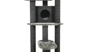 SHAW Roma, ansamblu de joaca pisici, 4 etaje, 1 casuta, MDF si plus, elemente de zgariat, gri, 60x60x134cm