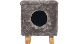 SHAW Linz taburet & culcus integrat, casuta patrata pisici, MDF, gri, 35x35x50cm