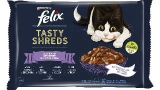 Felix Tasty Shreds Plic Selectie Mixta Vita/Pui/Somon/Ton 4×80 g
